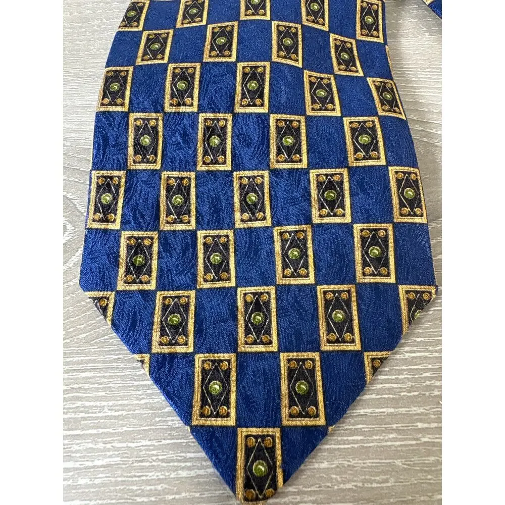 Valentino Cravatte 100% Blue Gold Men's Tie Necktie- Made in‎ Italy- EUC
